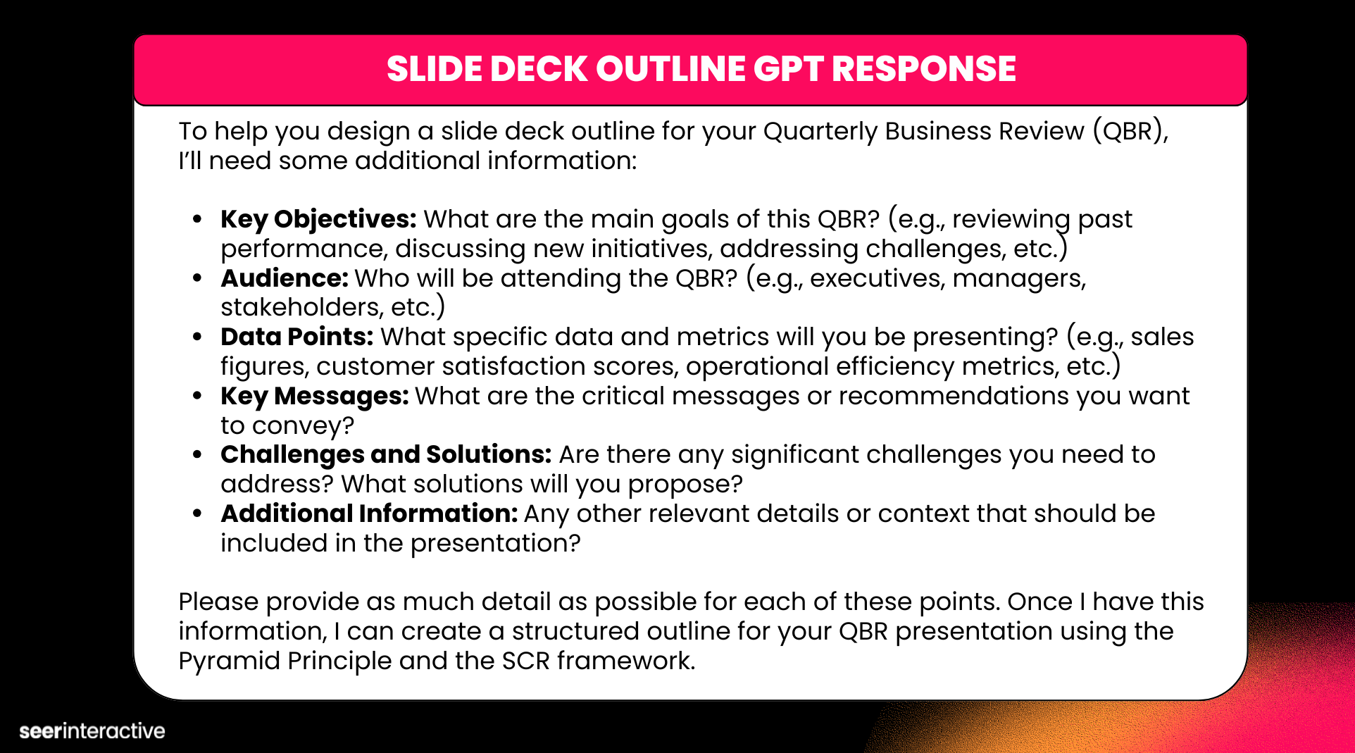 Slide Deck Outline GPT Response